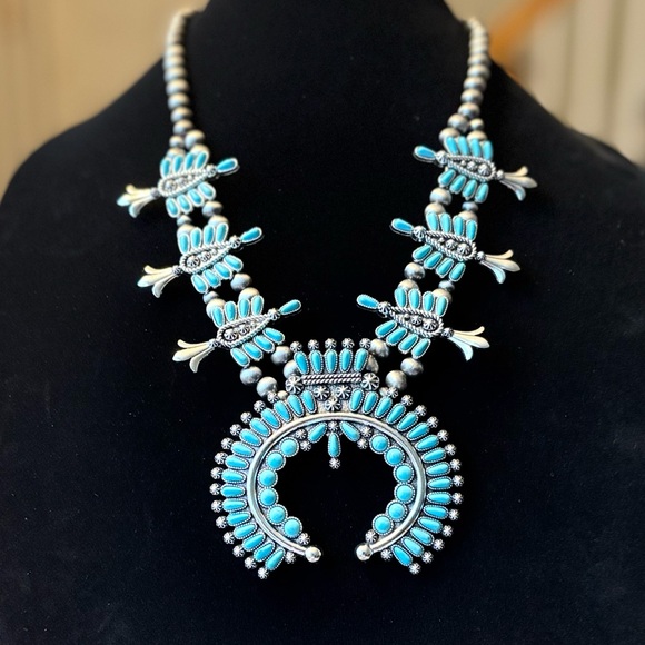 Turquoise and Silver Statement Necklace - Picture 2 of 6